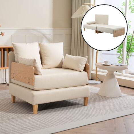 [En.Casa] – Canapé convertible 1 place beige – Dimensions 81 x 88 x 68 cm – Assise moelleuse – Dossier incliné – Pieds robustes en hêtre (1/5)
