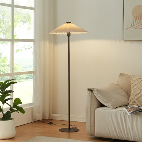 Lampadaire moderne métal 149 cm marron – Abat-jour tissu blanc Ø 53,5 cm – Interrupteur à pied – Pour salon et bureau – Lux.Pro (1/5)