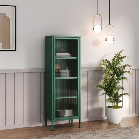 Armoire vitrée Säkylä acier verre 150 x 50 x 35 cm vert sapin [en.casa]