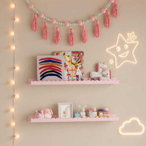 Set de 2 étagères murales pour enfants Vestnes 60 x 10 x 5 cm rose [en.casa] (1/5)