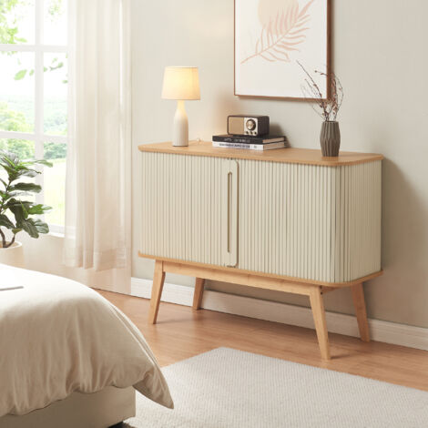 [En.Casa] – Buffet en bambou naturel 110 x 40 x 80 cm – 2 portes coulissantes – 4 compartiments de rangement – Idéal pour salon et chambre (1/5)