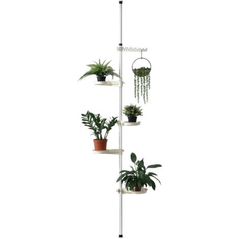[en.casa] Support de fleurs téléscopique Porte-pot Stand de Plante Métal et Plastique Réglable en hauteur entre 110 - 305 cm Blanc
