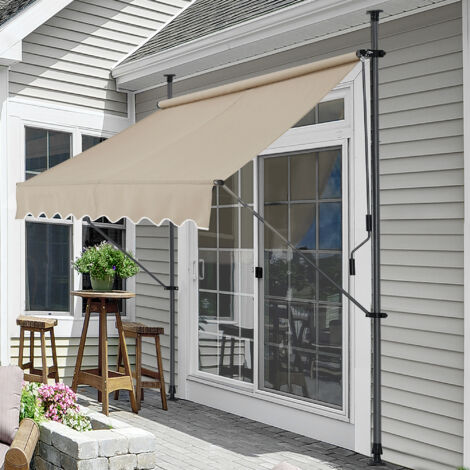 Store banne manuel télescopique 150 cm – Largeur 120 cm – Hauteur 220-309 cm – Résistant aux UV et intempéries – Installation sans perçage