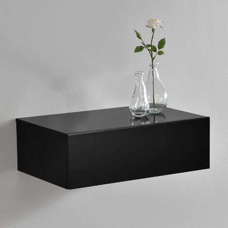 [En.Casa] – Étagère murale flottante 46 x 30 x 15 cm – Noir laqué – Capacité de charge jusqu'à 15 kg – Tiroir intégré pour rangement (1/5)