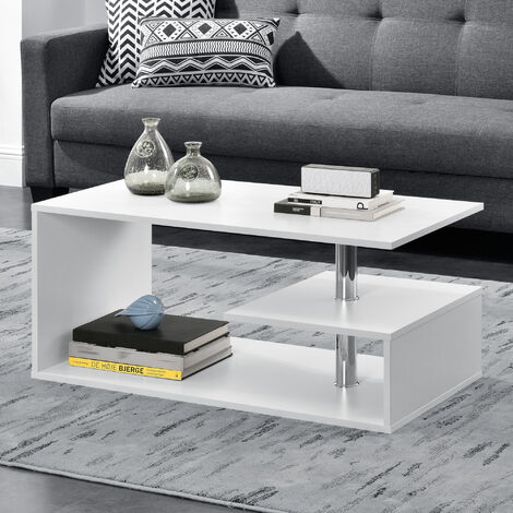 [En.Casa] – Table basse moderne 90 x 50 x 41 cm – MDF haut de gamme blanc – Avec étagère de rangement intégrée – Parfaite pour salons et séjours