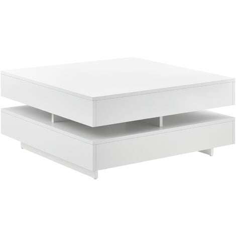 Table Basse Märsta avec 4 Compartiments Stockage Blanc Brillant [en.casa]