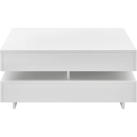 Table Basse Märsta avec 4 Compartiments Stockage Blanc Brillant [en.casa]