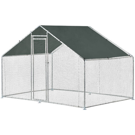 Enclos Extérieur Wels Volière Acier Galvanisé 3 x 2 x 2 m Argent Vert Foncé [pro.tec] (1/5)