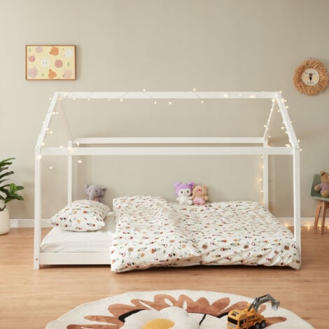 Lit cabane Cerro bois de pin 140 x 200 cm blanc [en.casa]