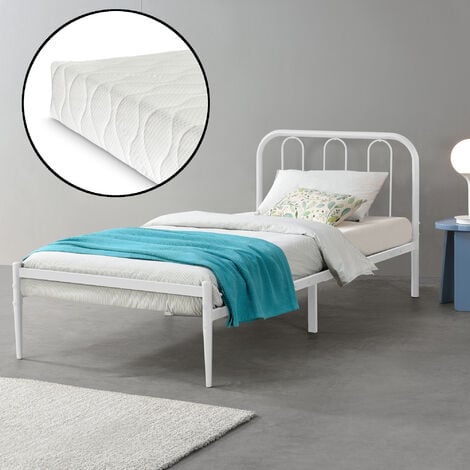 Lit blanc simple avec matelas 200 x 90