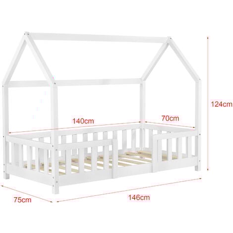 Lit cabane Sisimiut pin 70 x 140 cm blanc [en.casa]