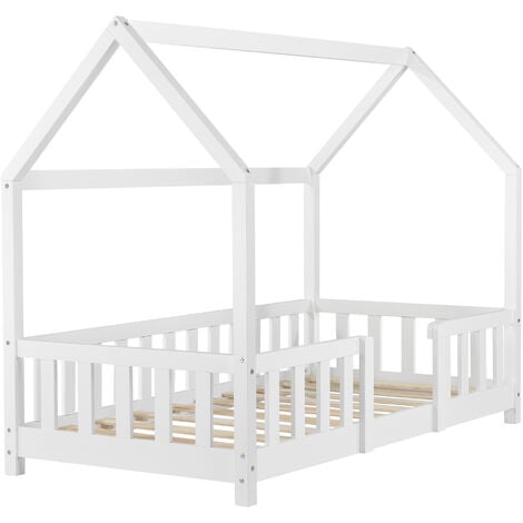 Lit cabane Sisimiut pin 70 x 140 cm blanc [en.casa]