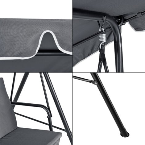 Balancelle de Jardin 3 Places Charge Max. 270 kg 172x112x152cm Gris Foncé [en.casa]
