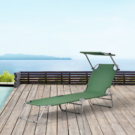 Lot de 2 Transats Argozelo avec Pare-Soleil Acier Polyester Argenté Vert Foncé [casa.pro] (1/5)