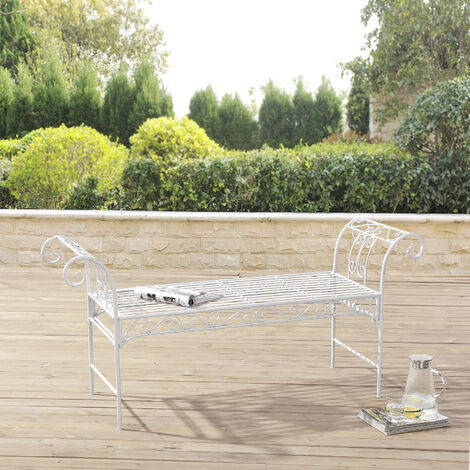 Banc de Jardin Vintage Cossila Extérieur Métal 70 x 147 x 46 cm Blanc [en.casa] (1/4)
