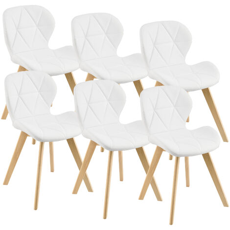 [En.Casa] – Lot de 6 chaises de salle à manger rembourrées – Dimensions 78 x 47 x 52 cm – Couleur blanc – Pieds en hêtre pour stabilité
