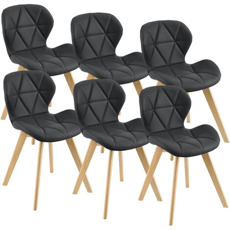 [En.Casa] – Lot de 6 chaises de salle à manger noires – Siège rembourré en similicuir – Pieds en hêtre – Dimensions 81 x 57 x 49 cm – Hauteur d'assise 44 cm (1/7)