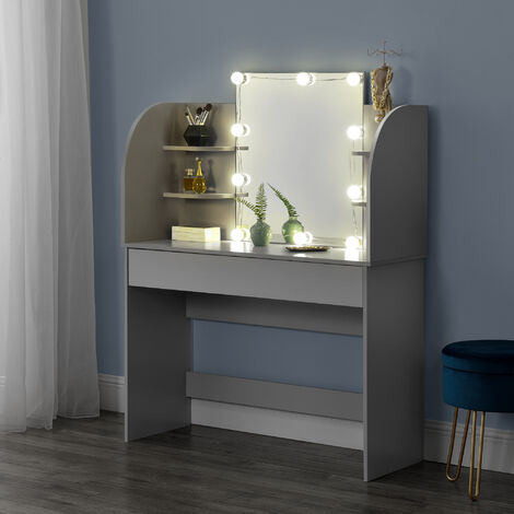 Coiffeuse - Table de maquillage Köla à 10 LED gris clair [en.casa]