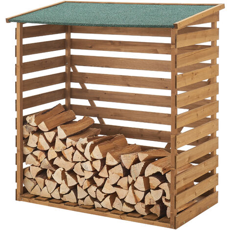 [En.Casa] – Abri à bûches couvert sapin 123 x 116 x 64 cm – Toiture bitumée hydrofuge – Construction robuste pour bois de chauffage extérieur