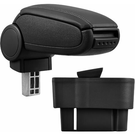 [pro.tec] Accoudoir central pour Opel Corsa D - avec compartiment - rembourré - cuir-synthétique - noir avec des coutures noirs (1/5)