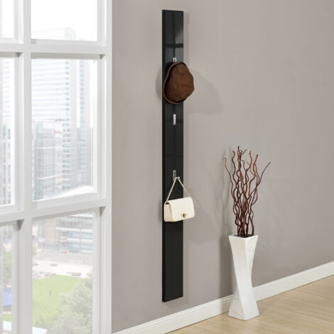 [En.Casa] – Garde-robe mural 170 cm noir – Panneau en bois reconstitué – Finition laquée poli – 3 crochets dépliants pour vêtements (1/5)