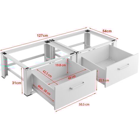 Double socle Heyen avec tiroir pour lave-linges séche-linges 127 x 54 x 31 cm [en.casa]