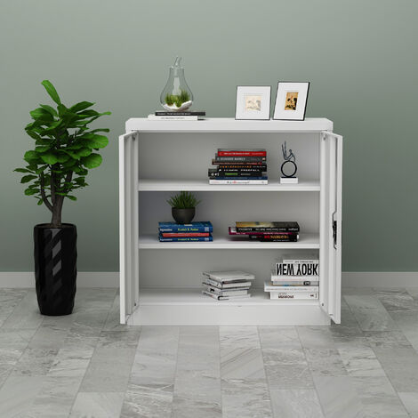 Armoire de bureau Molise acier laqué 90 x 40 x 90 cm gris clair [en.casa] (1/5)