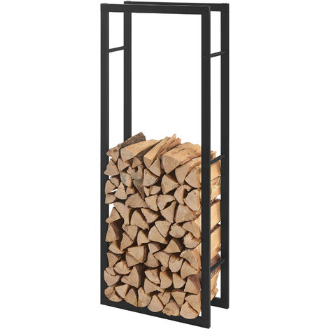 Range-bûches Kasan Acier Laqué Noir 50 x 150 x 25 cm [en.casa] (1/5)