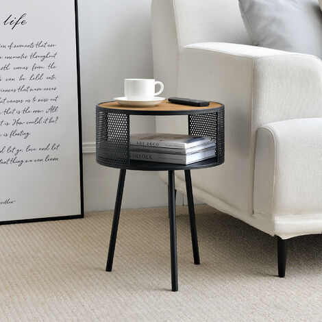 [En.Casa] – Table d'appoint noire effet bois avec espace de stockage intérieur – Dimensions 45 x 34 cm – 3 pieds en métal pour stabilité