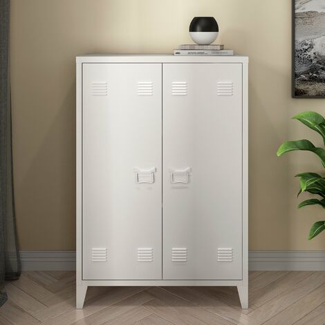 [En.Casa] – Casier de bureau métallique 2 portes 110 x 75 x 33 cm – Acier laminé à froid – Rangement optimisé avec 2 tablettes réglables – Blanc (1/5)
