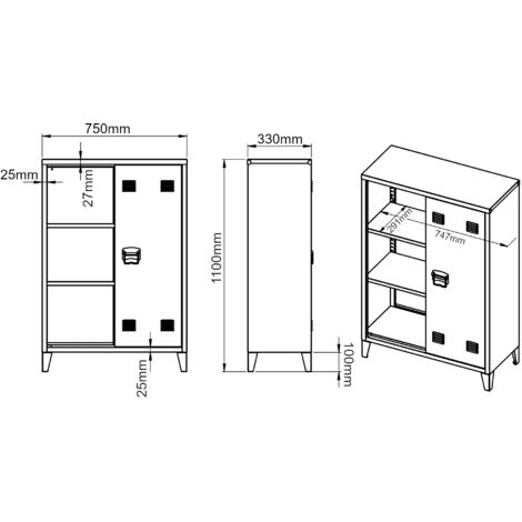 Casier De Bureau Métallique Oripää à 2 Portes 110 X 75 X 33 Cm Blanc En Casa