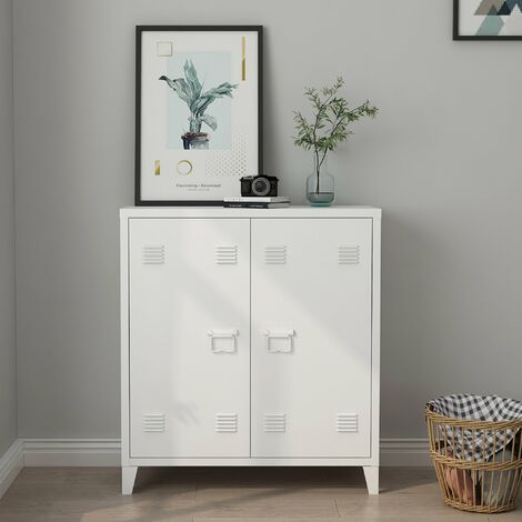[En.Casa] – Casier de bureau métallique 2 portes 90 x 80 x 33 cm – Acier laminé à froid – Rangement personnalisé avec tablettes réglables – Couleur blanc (1/5)