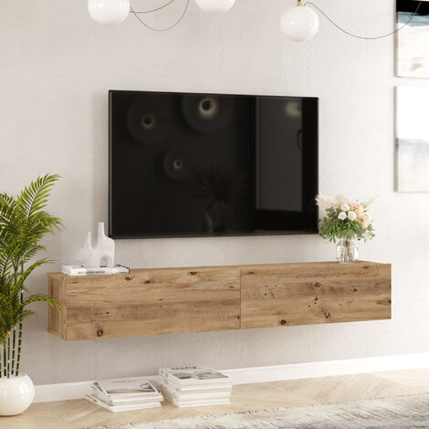 [En.Casa] – Meuble TV effet chêne rustique 29,5 x 180 x 31,5 cm – Panneau de particules mélaminé – 2 portes séparées – Montage simple et rapide (1/4)