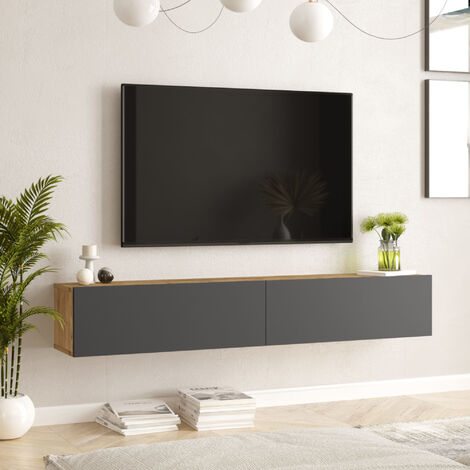 Meuble TV Lapinlahti 29,5 x 180 x 31,5 cm effet chêne rustique / anthracite [en.casa] (1/5)