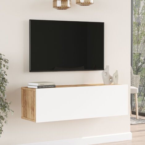 [En.Casa] – Meuble TV 29,5 x 100 x 31,5 cm effet chêne rustique – 2 compartiments de rangement – Montage mural facile – Design minimaliste (1/5)