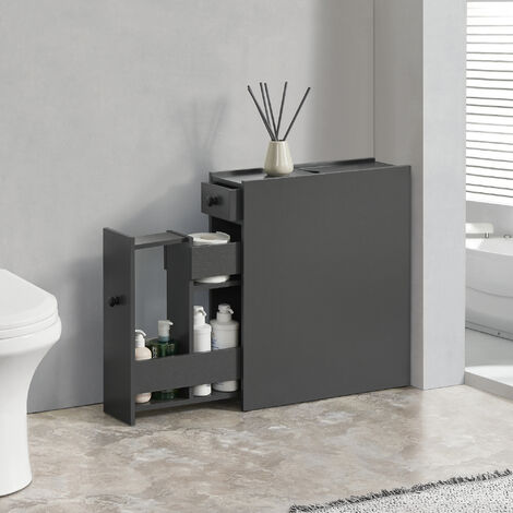 [En.Casa] – Meuble bas de salle de bain 58x16x48 cm – 2 tiroirs gris foncé – Panneau de particules 12 mm – Montage simple et rapide