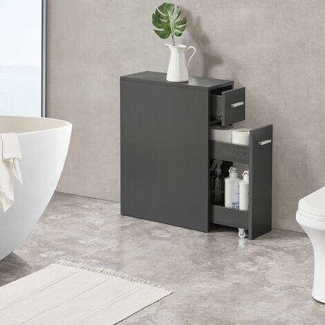 [En.Casa] – Meuble bas de salle de bain gris foncé – Dimensions 61 x 20 x 45 cm – Panneau de particules 15 mm – Tiroir avec roulettes pour accès facile