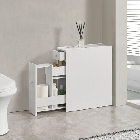 [En.Casa] – Meuble bas de salle de bain 2 tiroirs blanc – Dimensions 58x16x48 cm – Panneau de particules 12 mm – Montage simple et rapide (1/5)