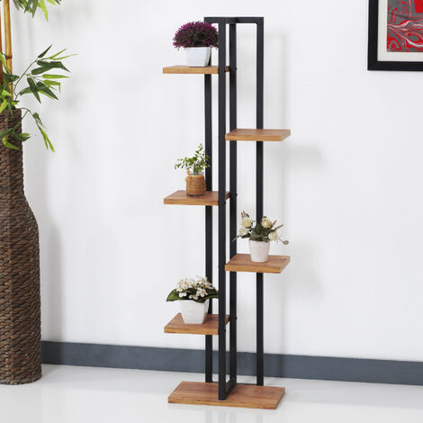 Support de plantes Tohmajärvi à 5 niveaux 120 x 34 x 21 cm effet noyer / noir [en.casa] (1/5)