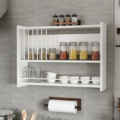[En.Casa] – Étagère murale 3 niveaux 60 x 84 x 20 cm – Panneau de particules blanc – Charge jusqu'à 15 kg – Montage mural rapide (1/4)