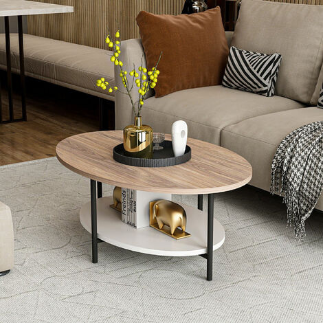 [En.Casa] – Table basse ovale avec espace de rangement – Plateau effet chêne – Dimensions 90x60x36 cm – Panneau de particules et métal