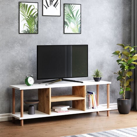 Meuble tv support télévision avec étagères et placards de rangement deux  portes buffet naturel - Conforama