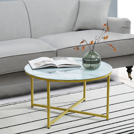 [En.Casa] – Table basse ronde 45 x 80 cm – Plateau marbre blanc – Structure dorée – Style intemporel pour salon (1/5)