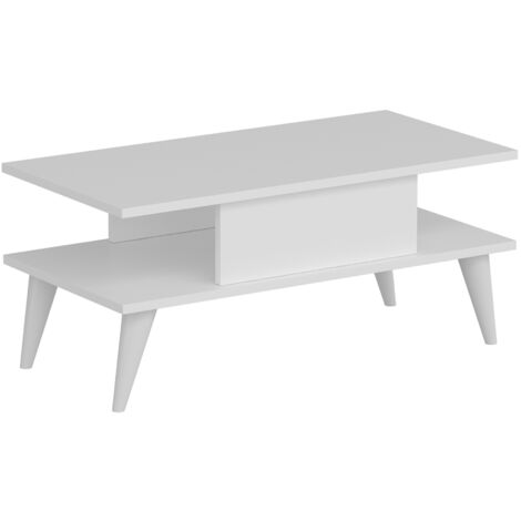 Table Basse Ronde Transformable En.casa - Plateau Relevable Et Rangement, Design Moderne Blanc