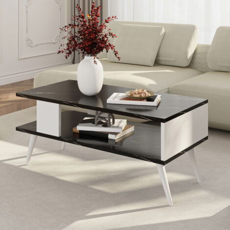 Table basse Lycksele avec espace de rangement 40 x 90 x 45 cm marbre noir / blanc [en.casa] (1/5)