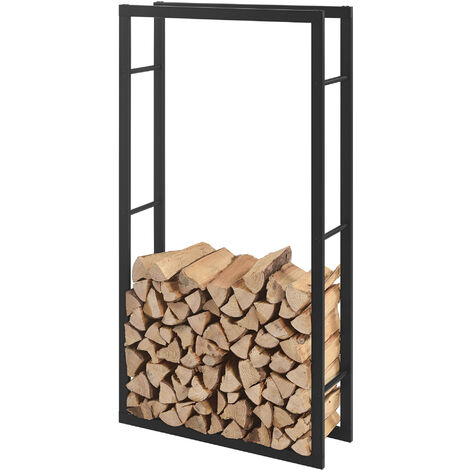 Range-bûches Täby en acier 80 x 25 x 150 cm noir [en.casa] (1/5)