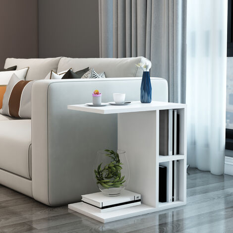 [En.Casa] – Table d'appoint rectangulaire avec 2 compartiments de rangement – Panneau de particules – Dimensions 50 x 50 x 30 cm – Couleur blanche