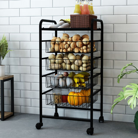 [En.Casa] – Chariot de cuisine roulant avec 4 paniers noir – Dimensions 87 x 41 x 31,5 cm – Métal et plastique – Desserte de rangement mobile (1/5)