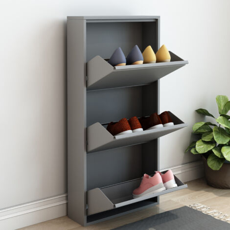 Meuble à chaussures Sokndal à 3 tiroirs inclinables gris [en.casa]