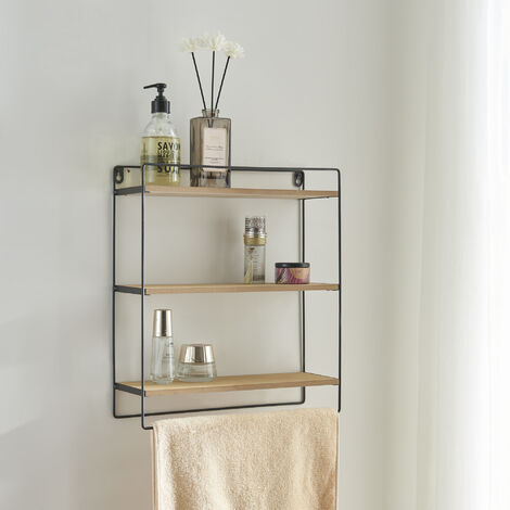 [En.Casa] – Étagère murale 3 niveaux 43 x 37,5 x 11 cm – Structure métal noir – Tablettes effet bois – Montage mural rapide (1/5)